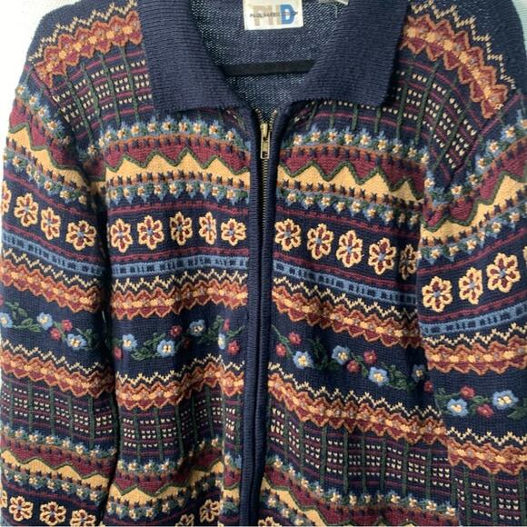 Vintage fair isle‎ nordic zip up front sweater cardigan size small men’s - Picture 4 of 5